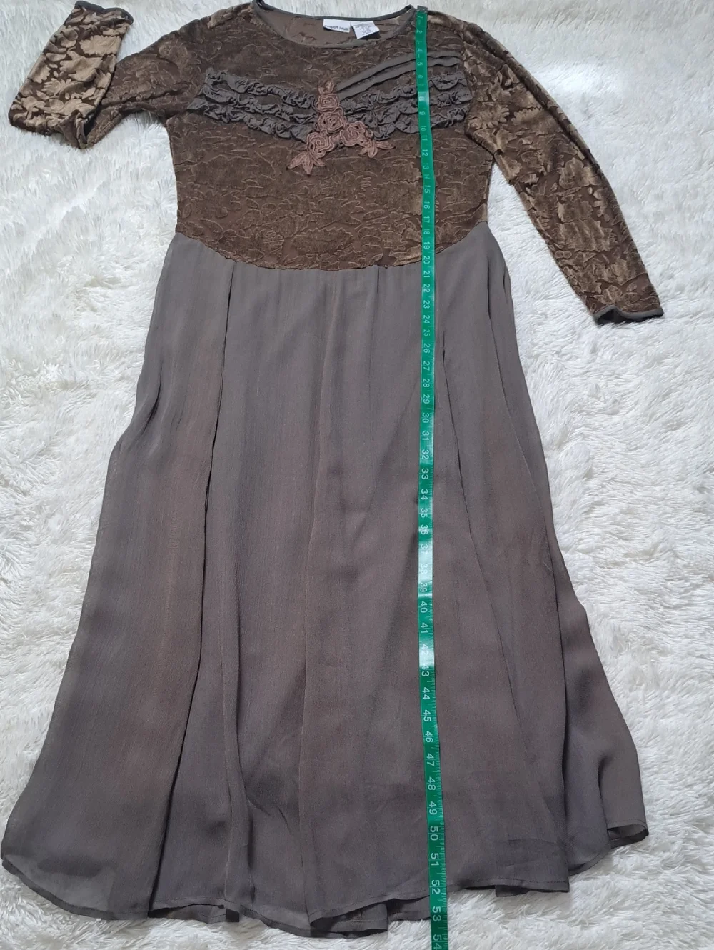 VTG 90s Newport News Whimsigoth Burnout Velvet Floral Applique Maxi Dress Sz 10 - Picture 11 of 13